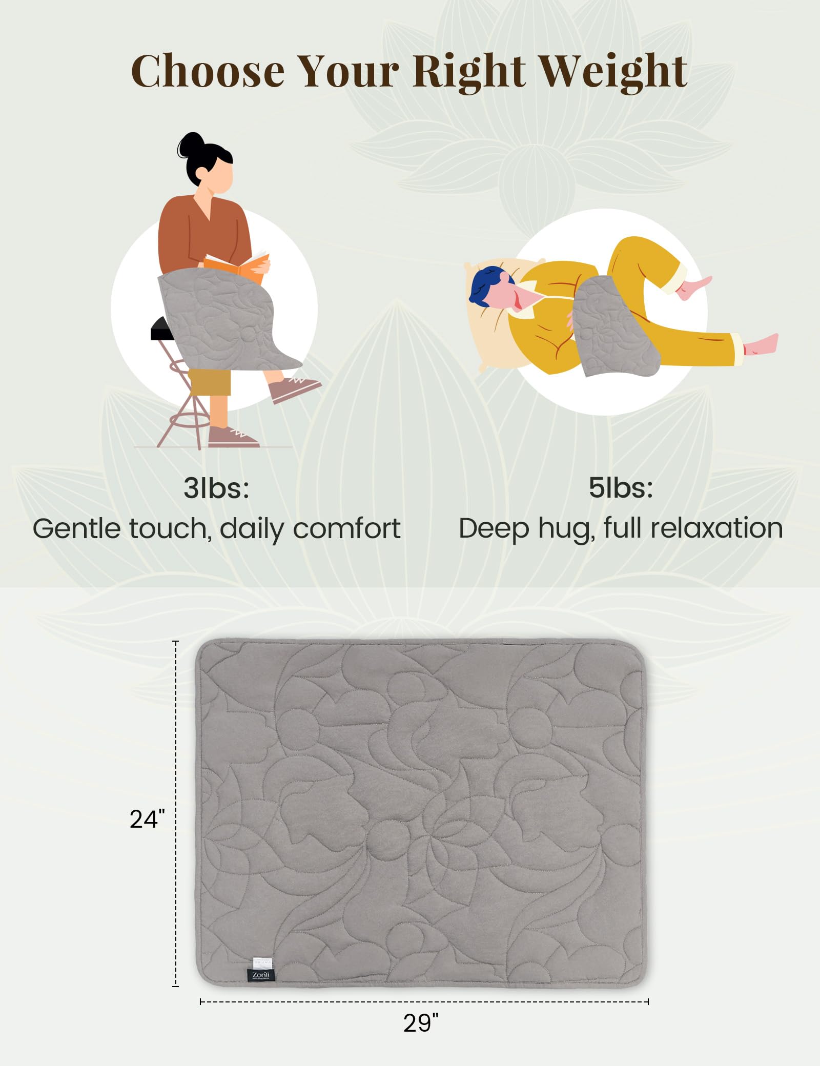 ZonLi Manta de regazo con peso de 5 libras para adultos, algodón pequeño con peso para siestas, dormir y viajar, agradable a la piel y lavable a máquina, 29 x 24 pulgadas, gris claro