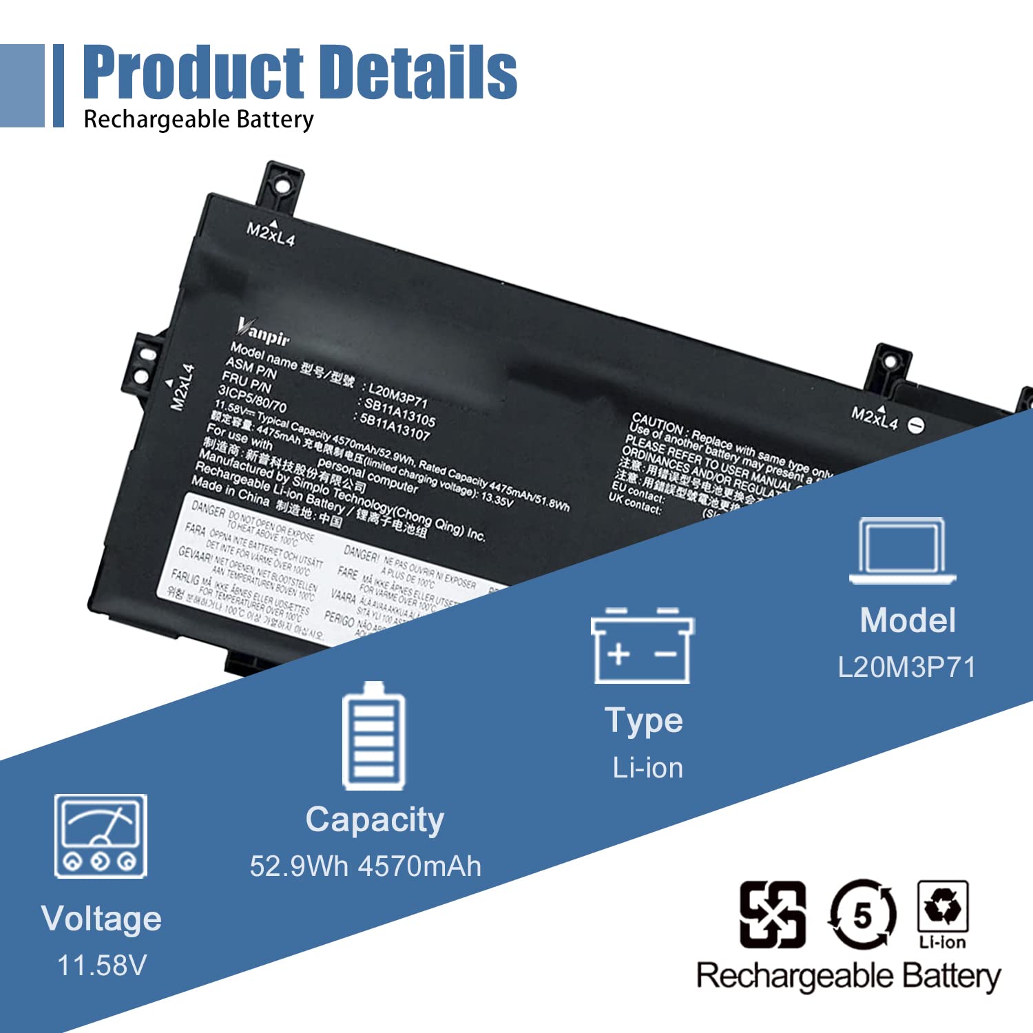 Amazon.com: VANPIR L20M3P71 Laptop Battery Replacement for Lenovo