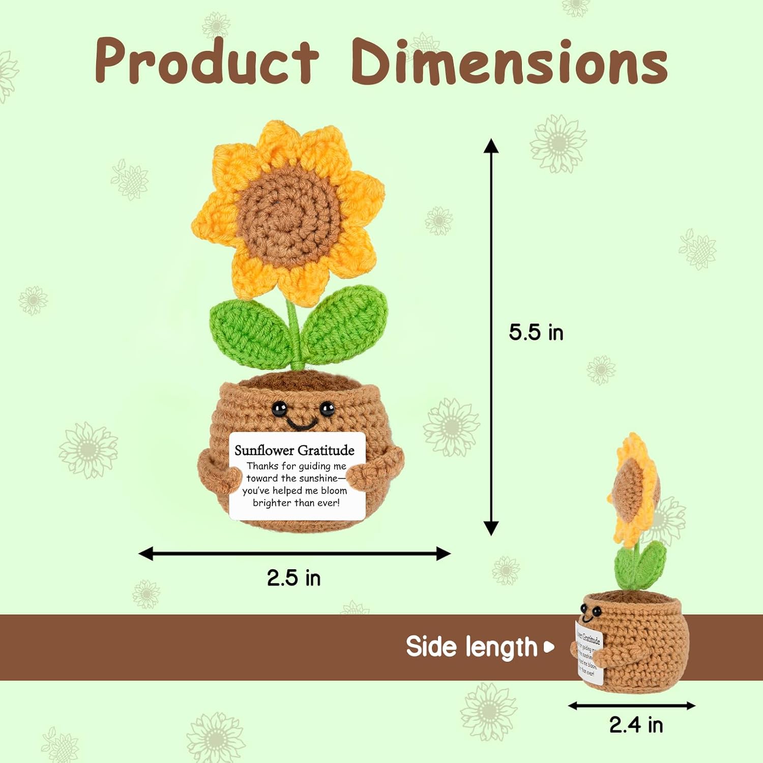 Positive Crochet Sunflower – Cute Christmas Stocking Stuffer Handmade Gift for Women Men, Birthday Thanksgiving Basket Filler, Emotional Support Desk Buddy & Self-Care Gift for Mom Dad Friend Coworker - Image 6