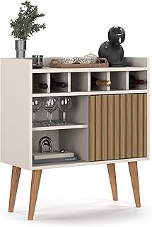 Aparador Retro Florença Adega Com Porta Nicho Prateleira Pés Madeira - Quality Móveis (Ripado/OffWhite)