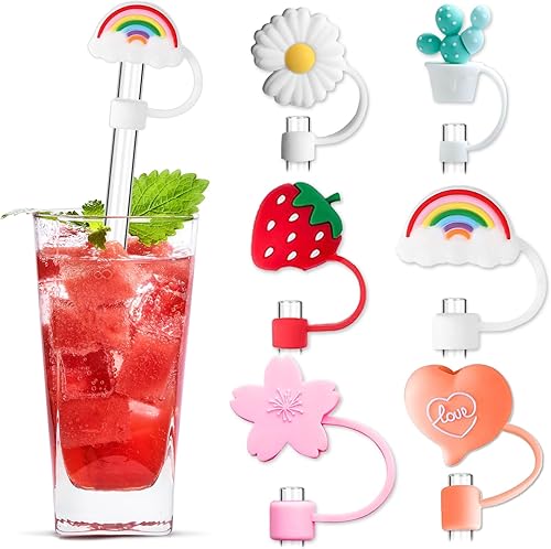 6 fundas para pajitas con 6 popotes reutilizables, bonitas cubiertas de silicona para popotes de 0.315 a 0.315 pulgadas, tapas de pajitas