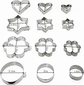 12 Pcs Cookie Cutters Set, Stainless Steel Biscuit Cutters for Baking, Heart Star Flower Round Cookie Cutter Set, Small Metal Cutters for Cookies Cakes Fruits, Valentines Cookie Cutters
