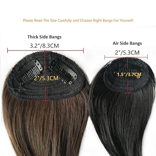 Miniatura 5 de Dsoar - extensiones de pelo humano real (negro natural, marrón oscuro, marrón claro), Flequillos laterales de aire, Negro natural