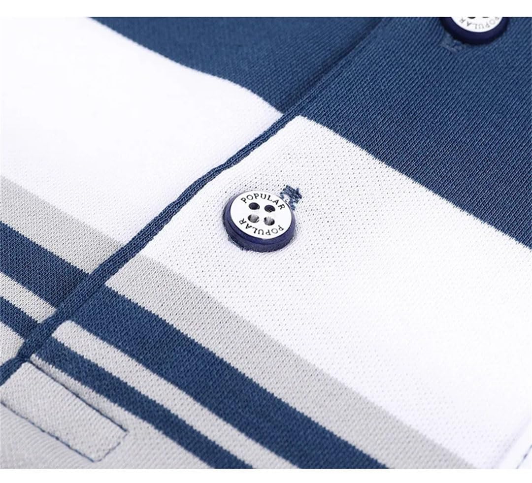 Polo de manga corta para hombre con paneles de solapa y bolsillo con botones, retazos, holgado, a rayas, parte superior delgada, rosso, 3XL