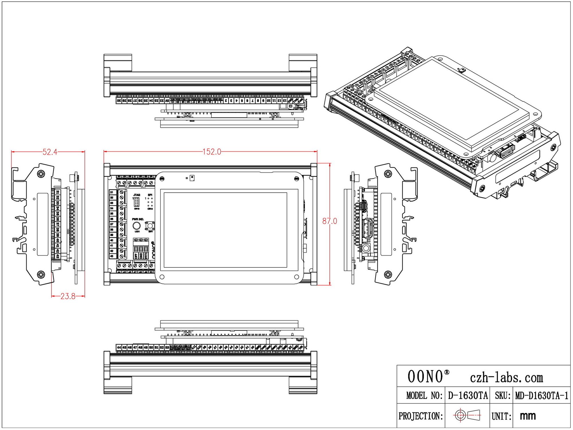 Modulo adattatore morsettiera per Arduino GIGA R1 WiFi, guida DIN o montaggio a vite, scheda breakout GPIO, versione standard