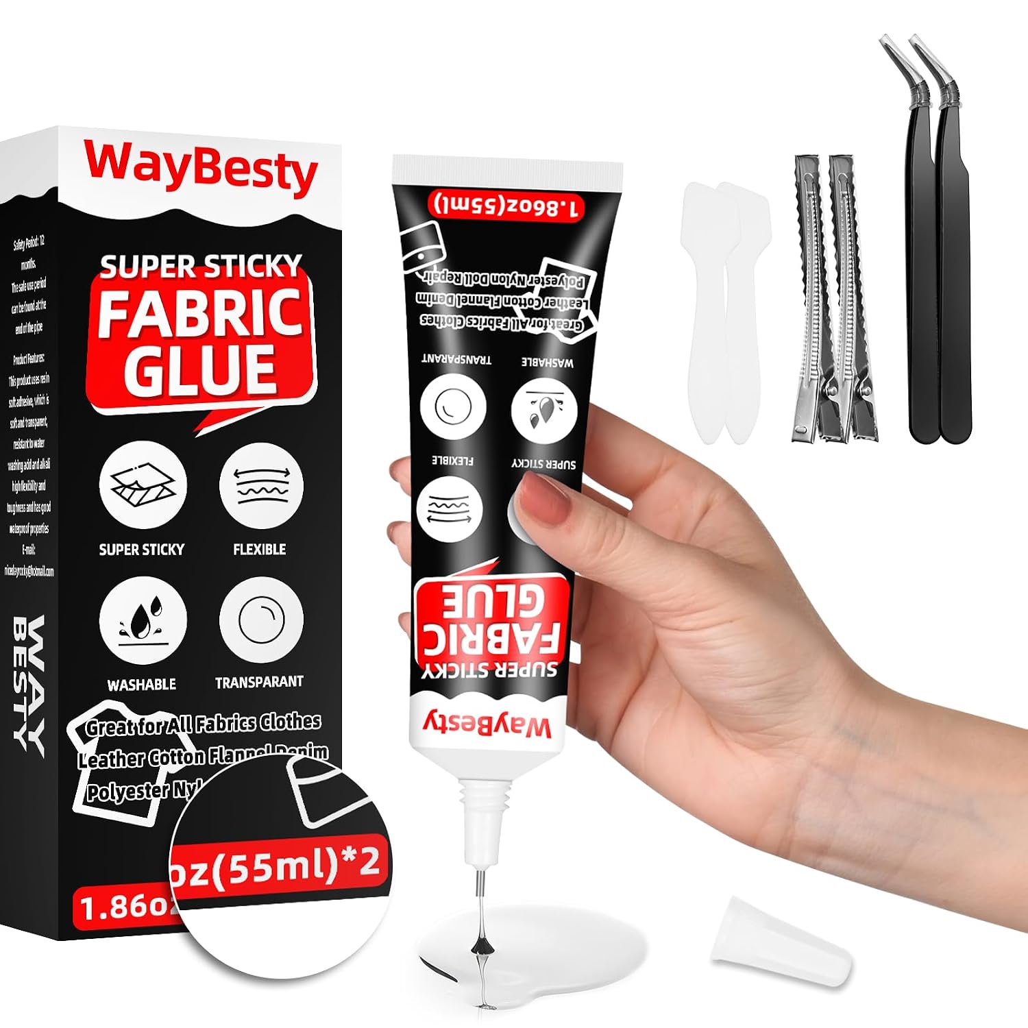 Fabric Glue 110ml - Permanent Waterproof Adhesive for Clothing, All Fabrics, Leather, Cotton, Flannel, Denim, Polyester - Clothes and Doll Repair