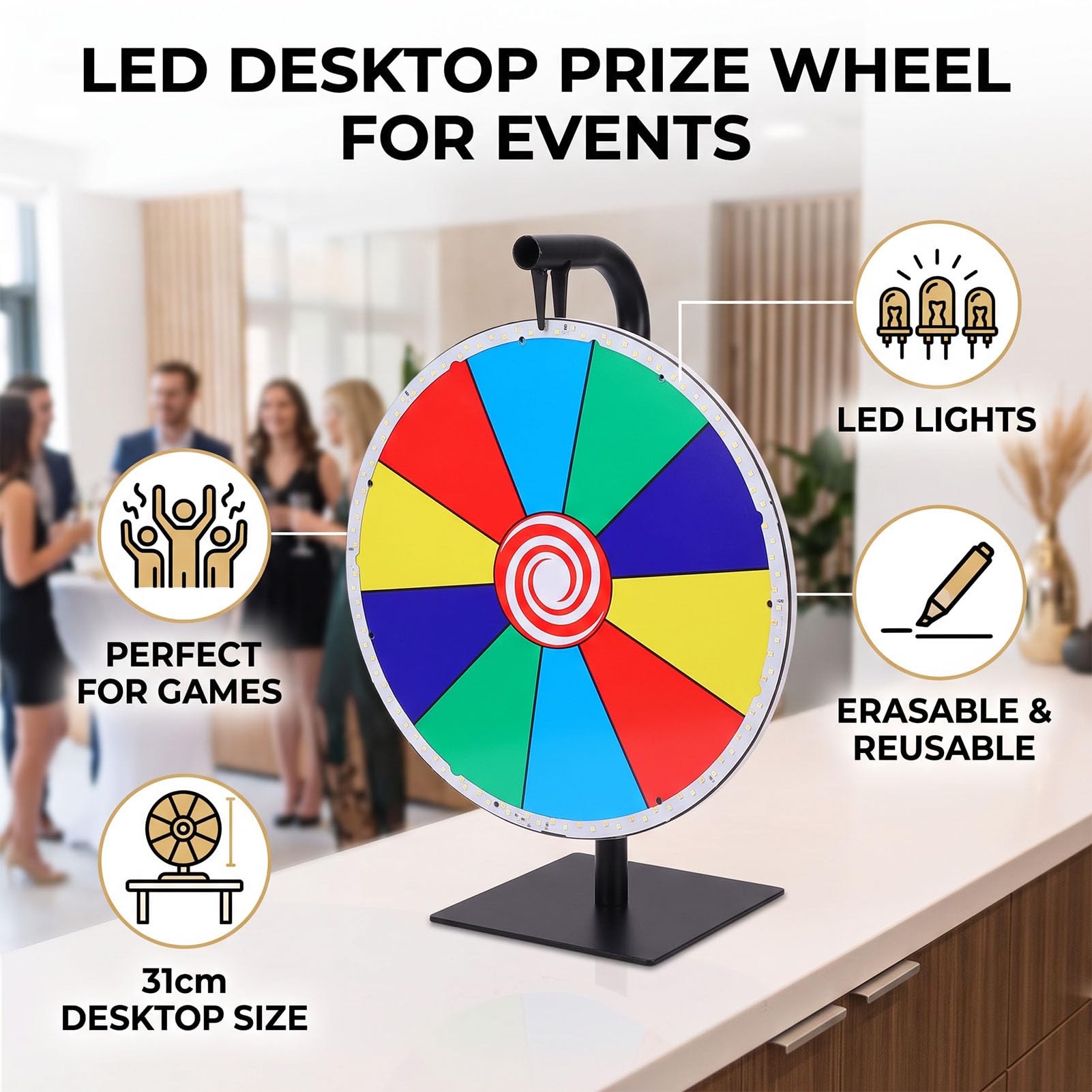 Ruota per Premi con Supporto, 10 Slot, Gioco da Tavolo da 31 cm.
