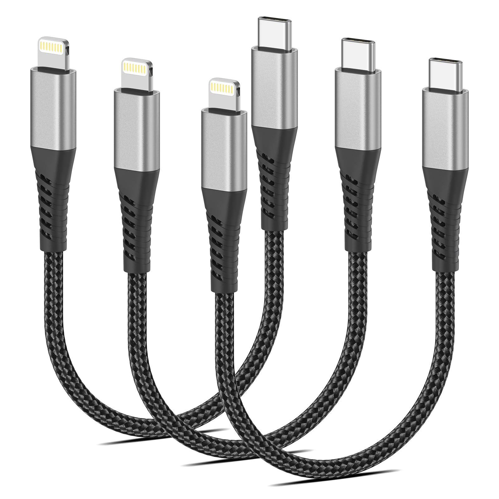 USB C to Lightning Cable 1FT, 3-Pack [MFi Certified] Braided Lightning Cord Fast Charging Compatible with iPhone 14 13 12 11 Pro Max XR XS 8 SE
