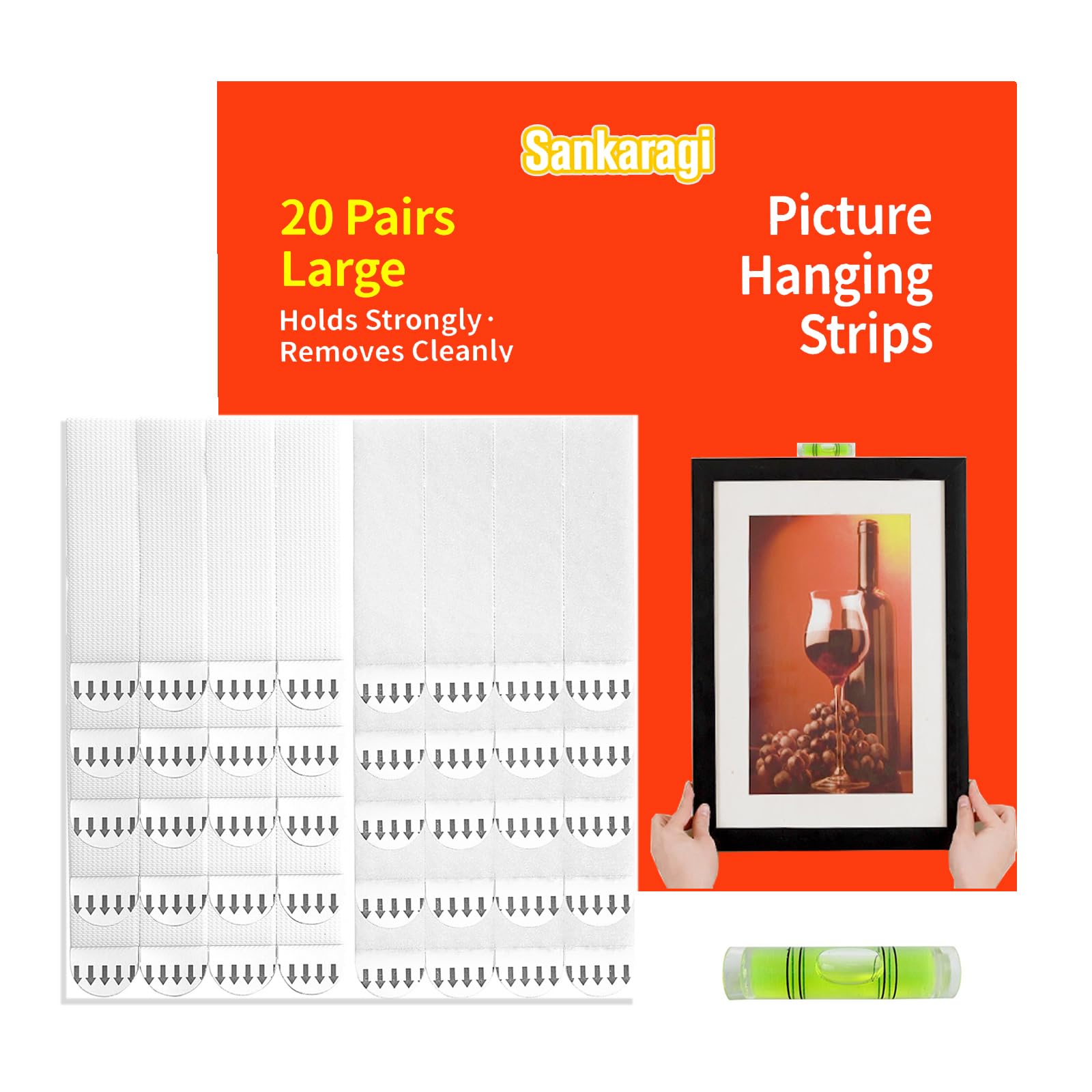 20 pares de tiras para colgar cuadros grandes, para colgar cuadros, decorar sin daños, perfecto para marcos colgantes de pared, fotos, fotos, carteles en las paredes