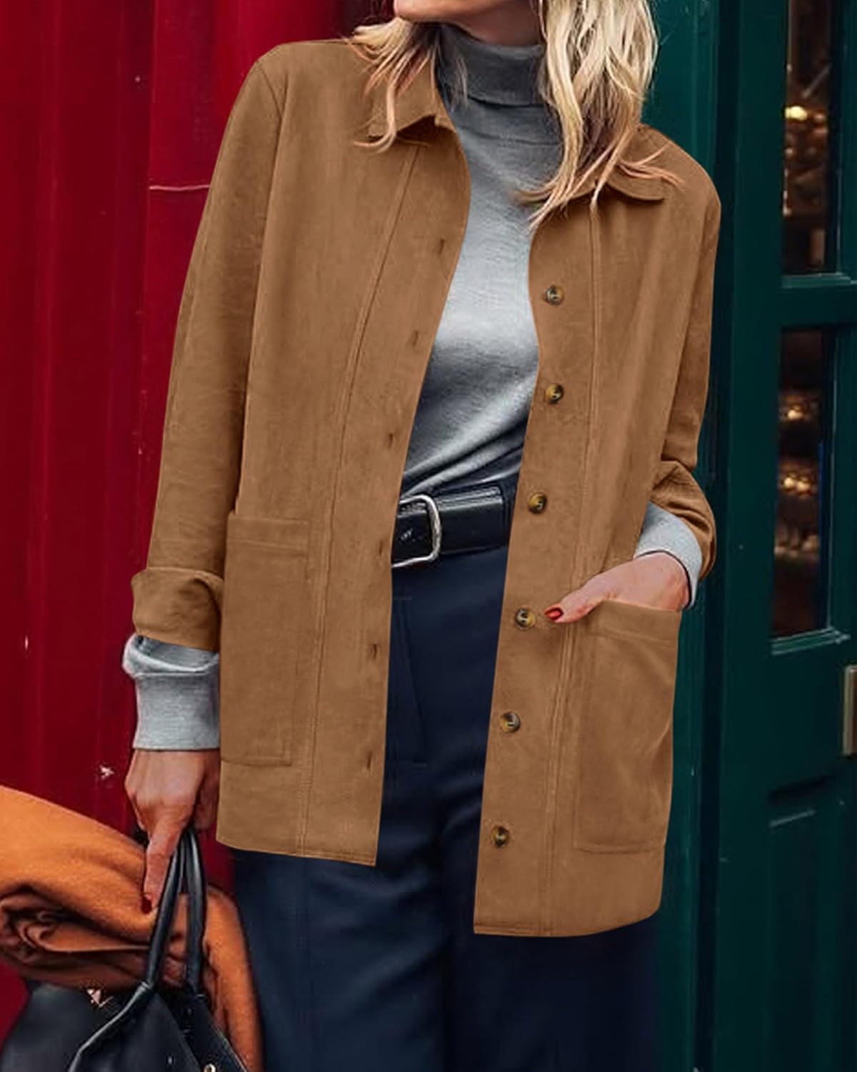 BTFBM Faux Suede Jacket Women Fall Fashion 2026 Leather Jackets Long Sleeve Button Down Winter Coats Shackets Outerwear - Image 6