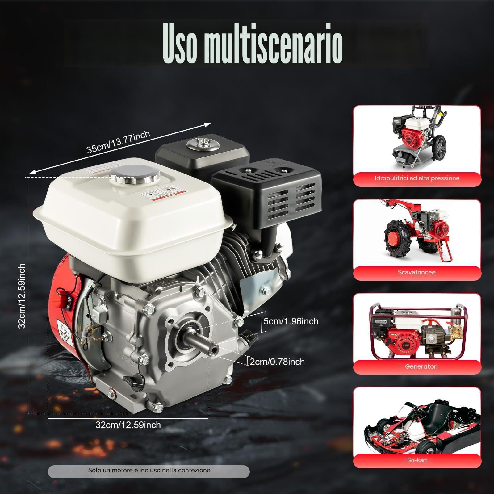 Motore a benzina 7.5 HP 4 tempi OHV motore a benzina 5.1 KW 3600 giri/min motore a terra con allarme olio (bianco rosso) (rosso e bianco)