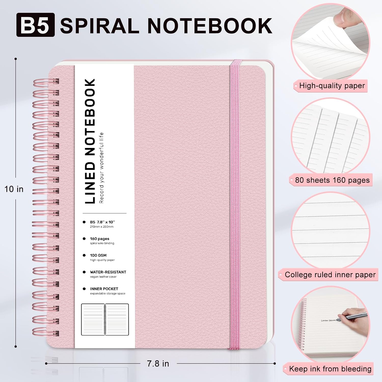 Lined Spiral Notebook for Women, B5 College Ruled Leather Spiral Journals image 2