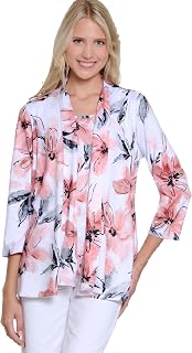 MULTIPLES Women's Three Quarters Sleeves Open Front Jacket and Tank Two-Piece Set