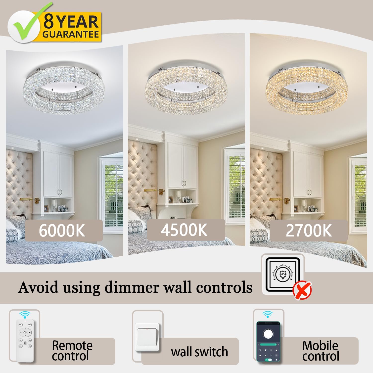 24" Crystal Chandeliers,Round Chandelier for Living Room Modern Ceiling Chandelier Flush Mount Ceiling Light Fixtures for Foyer Bedrooms Dining Room Hallway