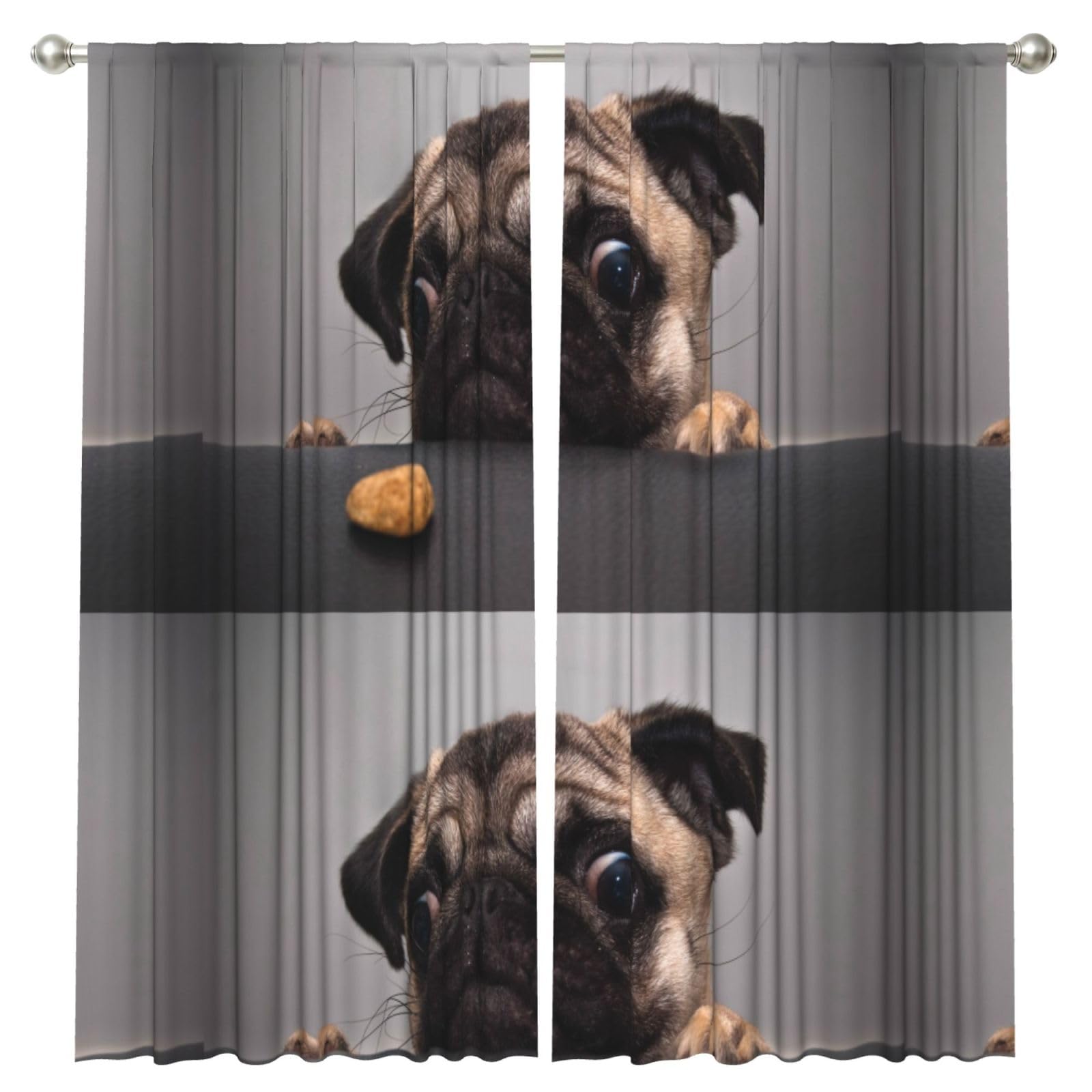 InOmak Funny Greedy Dog Pug, 2 Panels Window Curtains 52 x 84 Inch Blackout Curtains for Living Room Bedroom