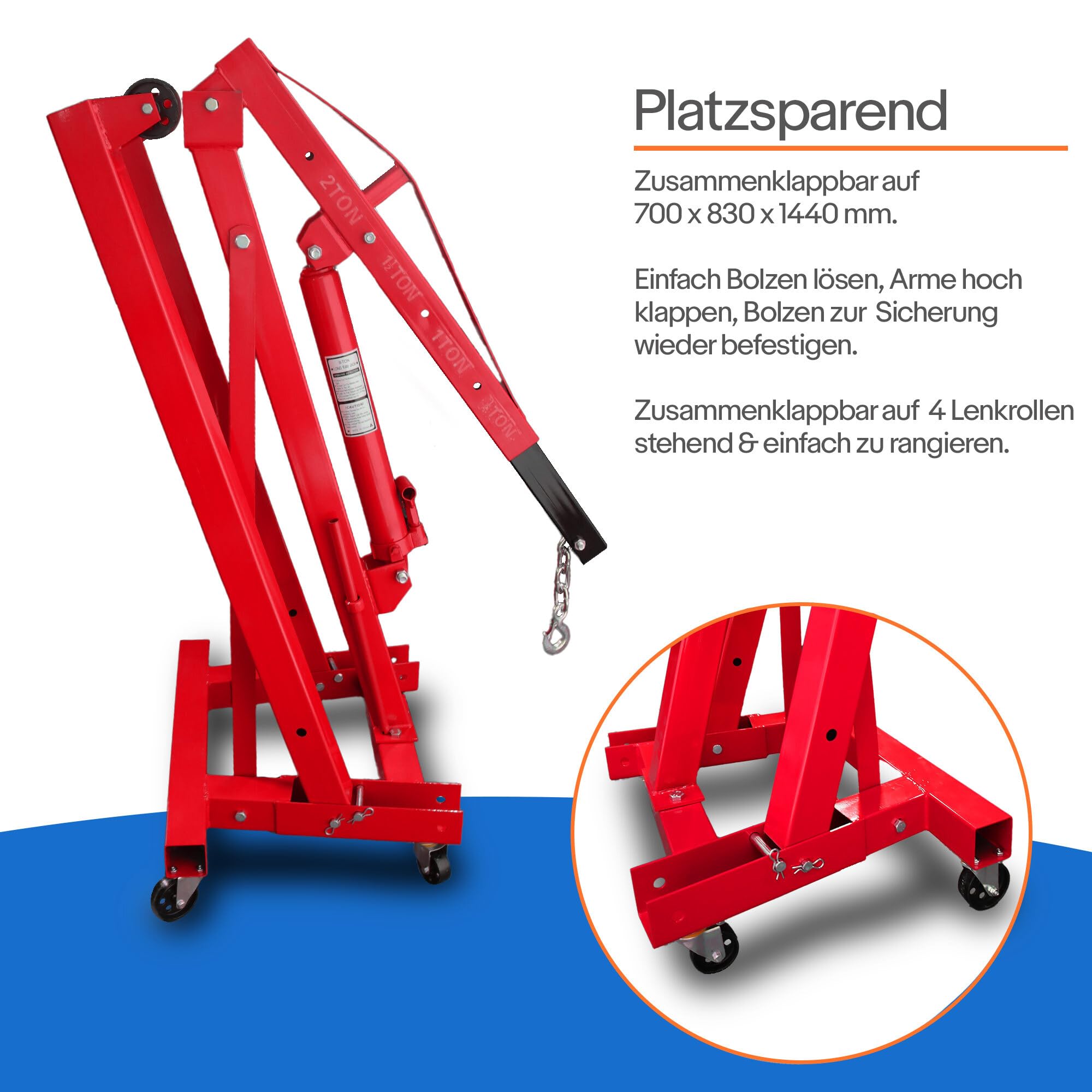 Bituxx Werkstattkran Hydraulischer Motorheber Motorkran Lastkran Hebekran Klappbar Motorhalter bis 2000 Kg Rot