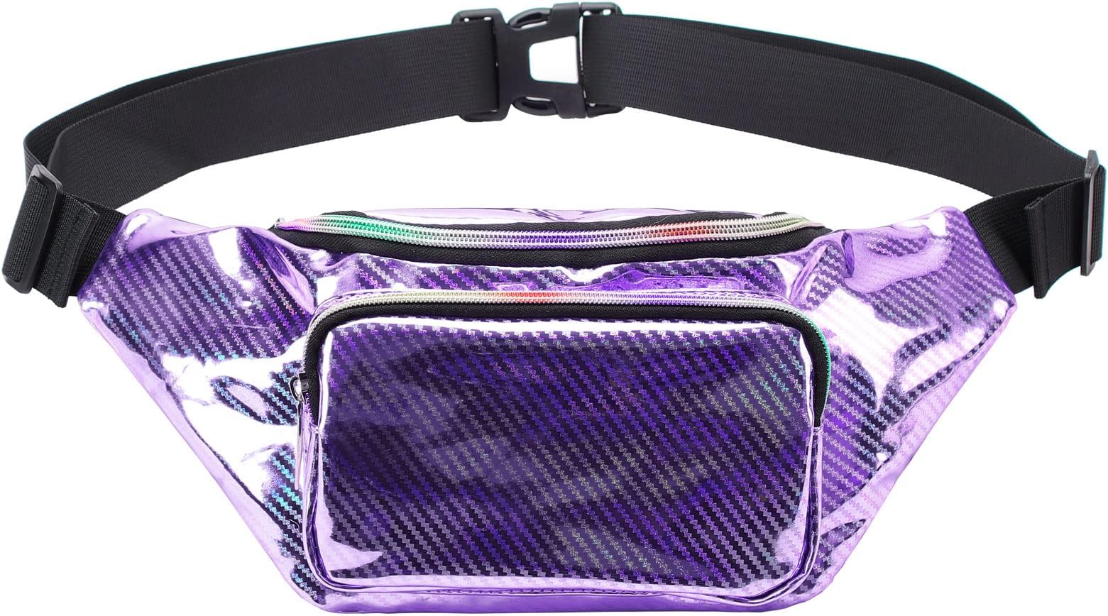 TINYAT Holographic Rave Fanny Pack Large Waterproof Women Festival Bag Men Waist Bag for Party, T1955