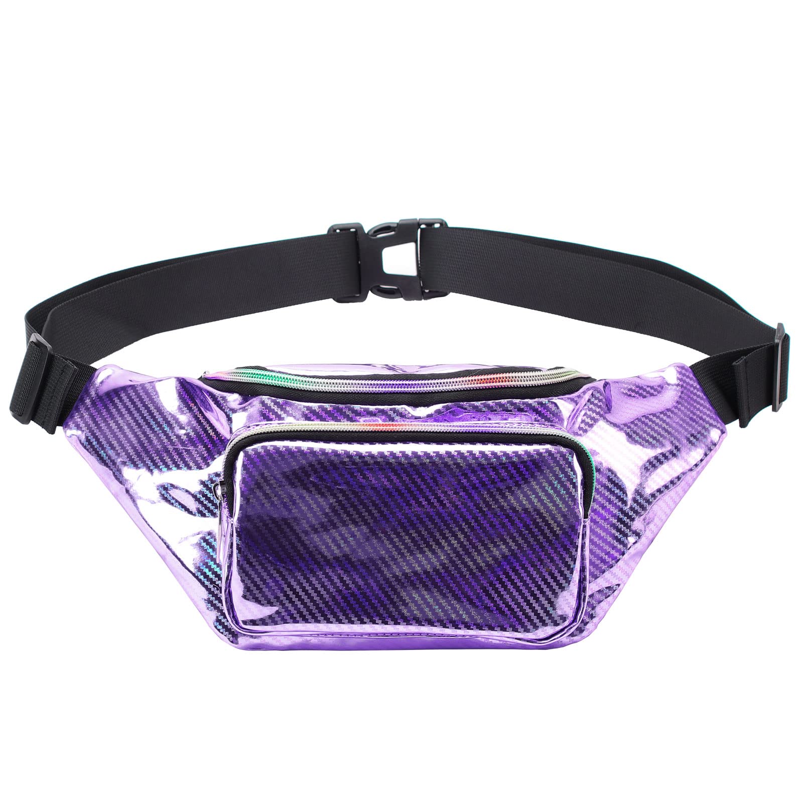 TINYAT Holographic Rave Fanny Pack Large Waterproof Women Festival Bag Men Waist Bag for Party, T1955