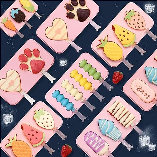 Miniatura 7 de Paquete de 3 moldes para paletas, moldes de silicona para paletas para niños, moldes para paletas de hielo con tapas, 12 palos reutilizables para