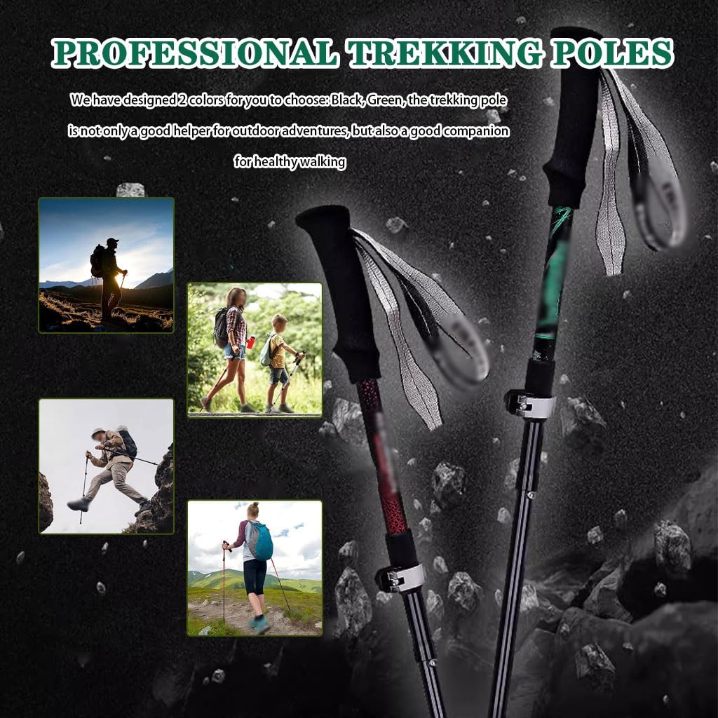 Foldable Portable Trekking Poles, Ultralight Nordic Walking Sticks, Telescopic, Quick Locks, for Camping(Black Color)
