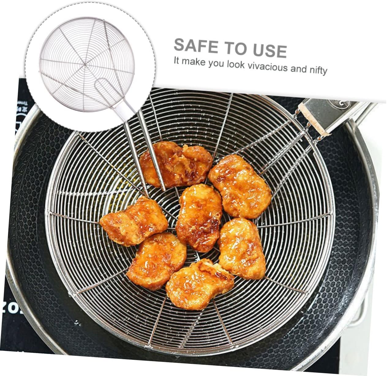 Stainless Steel Colander Spoon Oil Filter Strainer with Long Handle for Frying French Fries and Vegetables Mesh Kitchen Tool for Cooking and Sputtering Oil Removal