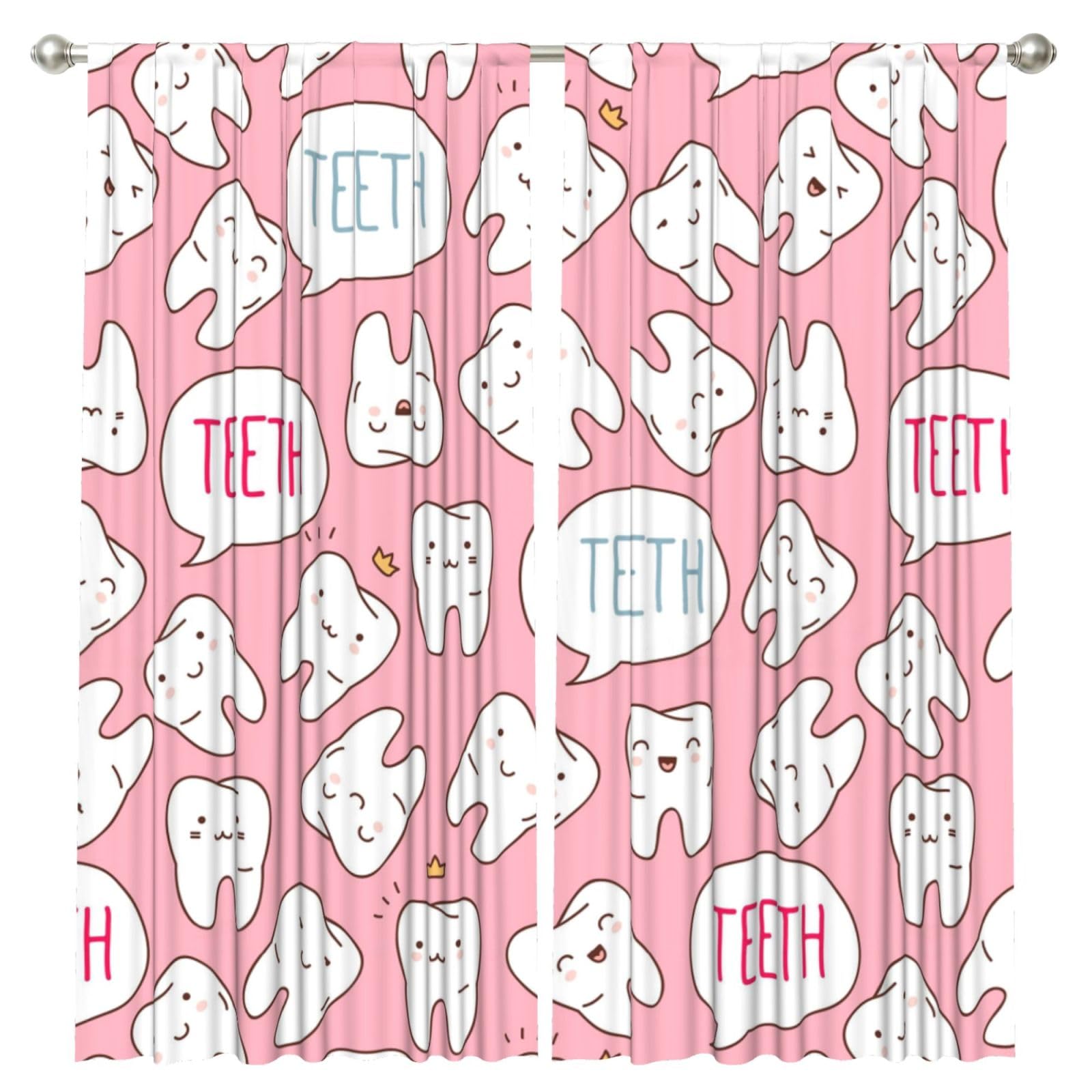 InOmak Kawaii Dentist Teeth, 2 Panels Window Curtains 52 x 84 Inch Blackout Curtains for Living Room Bedroom