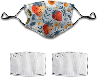 Fruit Strawberry Painting Face Mask Washable Reusable Adult Cloth Dust Mask 5-Layer Protection Activated Carbon Filter Adjustable Anti Dust Face Masks with 2 Filter for Women Men, 1 Pcs