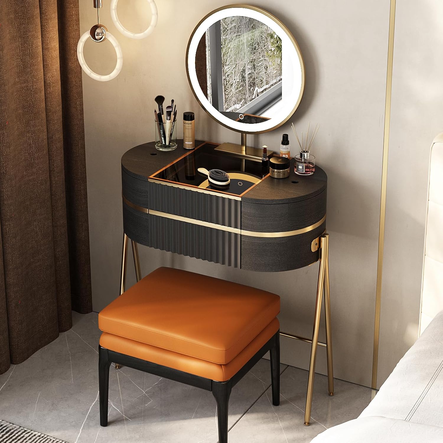 BellaCharm – Compact Vanity Desk with Storage and Mirror
