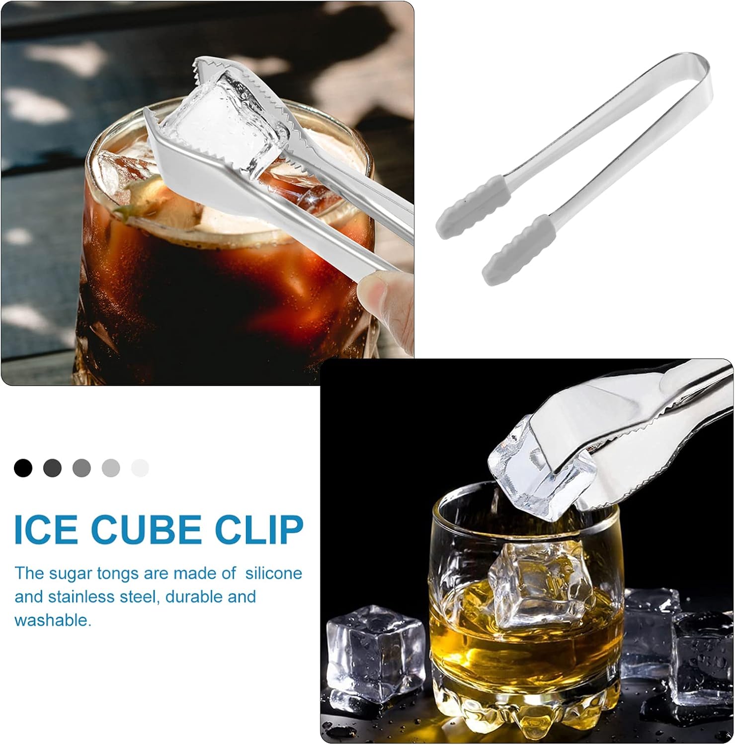 4Pcs Mini Serving Tongs, Stainless Steel Ice Tongs Cube Sugar Tongs with Silicone Tips, Charcuterie Accessories Appetizers Tongs for Coffee Bar Tea Party Kitchen Supplies (5Inch)