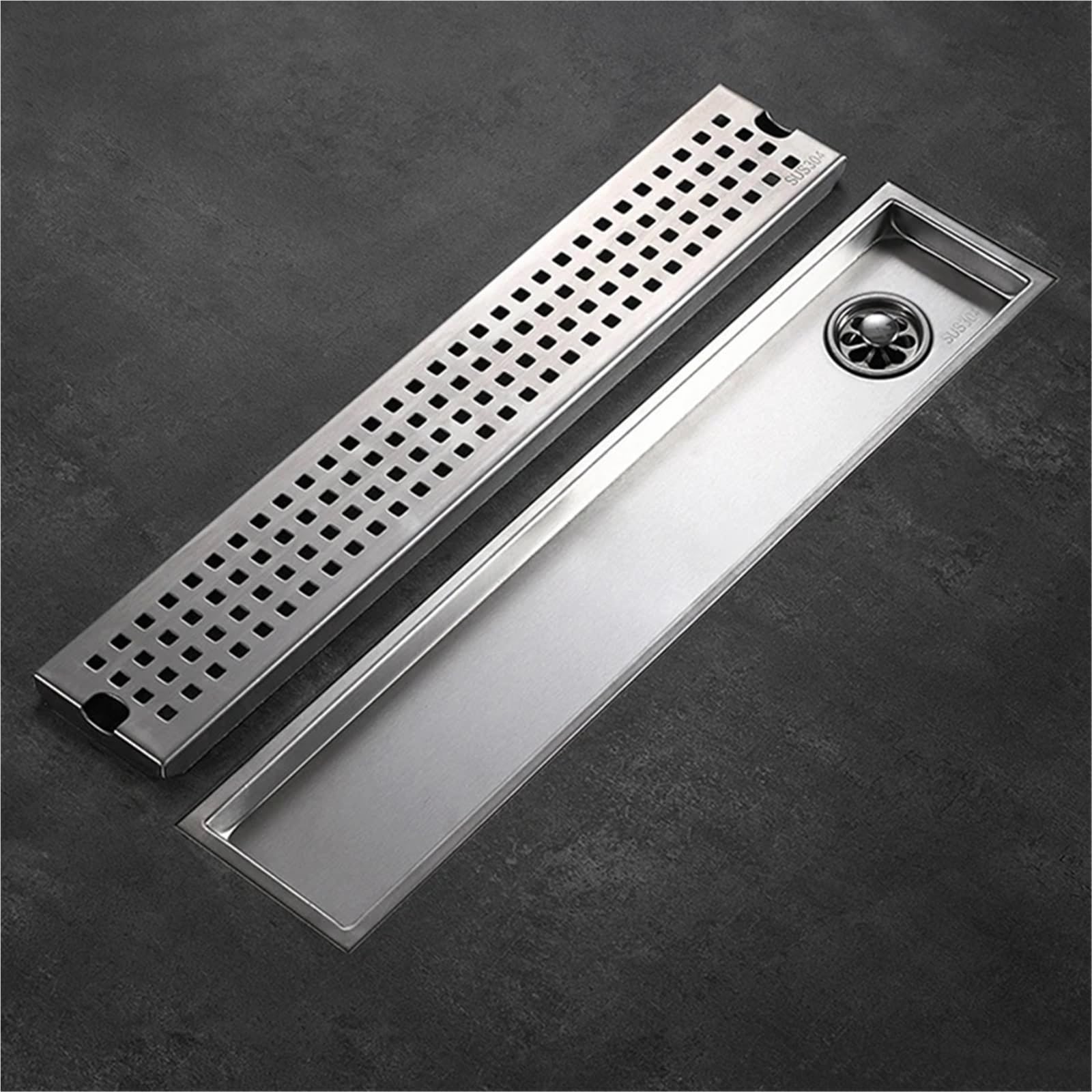 Sumidero Ducha Desagües de Suelo Acero Inoxidable, desagües Ducha, Filtro residuos baño, Drenaje, Tira Larga, Accesorios Cocina, 20-100cm para Cocina baño(Side,20x10cm)