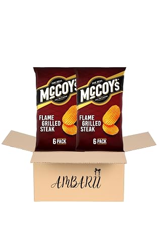 AMBARII McCoys Flame Grilled Steak Flavour Ridge Cut Potato Crisps Pack of 6 x 2