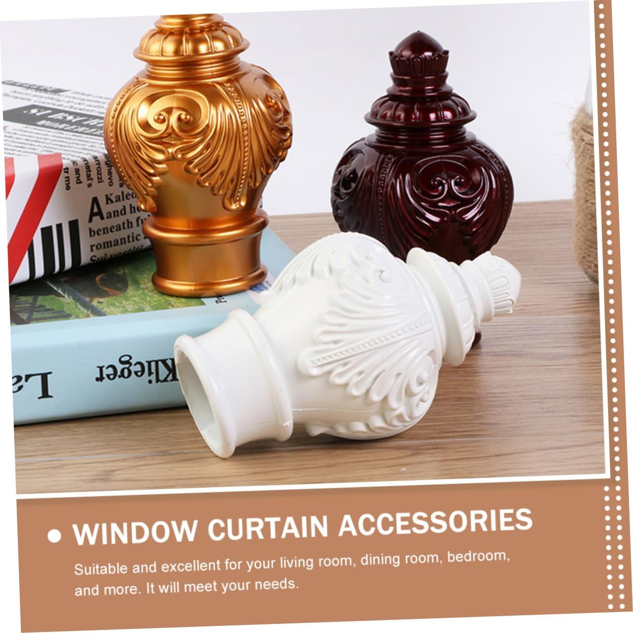 Sosoport 10pcs Decorative Curtain Rod Finials Plastic End Caps for Curtain Poles Flower-Shaped Roman Style Accessories Compatible Window Easy Installation