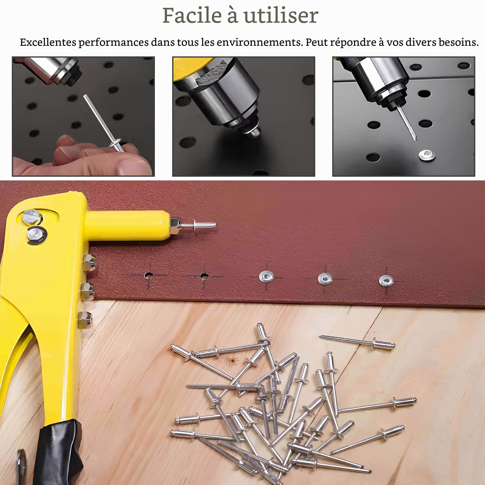 Gueenky 650 Pièces Rivet Inox, 3,2/4/4,8 mm Rivet Pop avec Rondelle, 6 Tailles Assortiment Rivets Aveugle pour Métal Bois Plastique, avec Boîte de Rangement