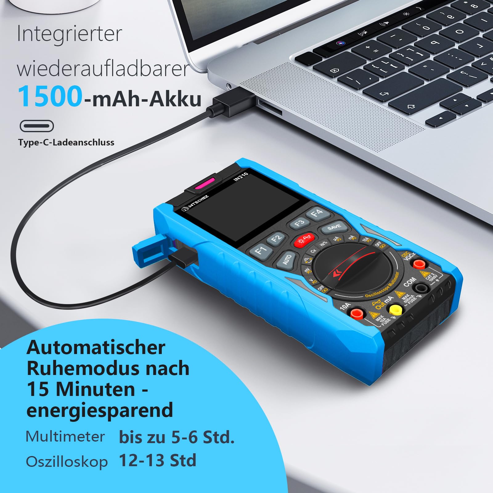 IN210 Digitales Oszilloskop-Multimeter – 12 MHz, 50 Msps, 6000 Counts, True RMS, Signalgenerator, 2,4"-Display, für Elektronikreparatur, Labor, DIY und Ausbildung