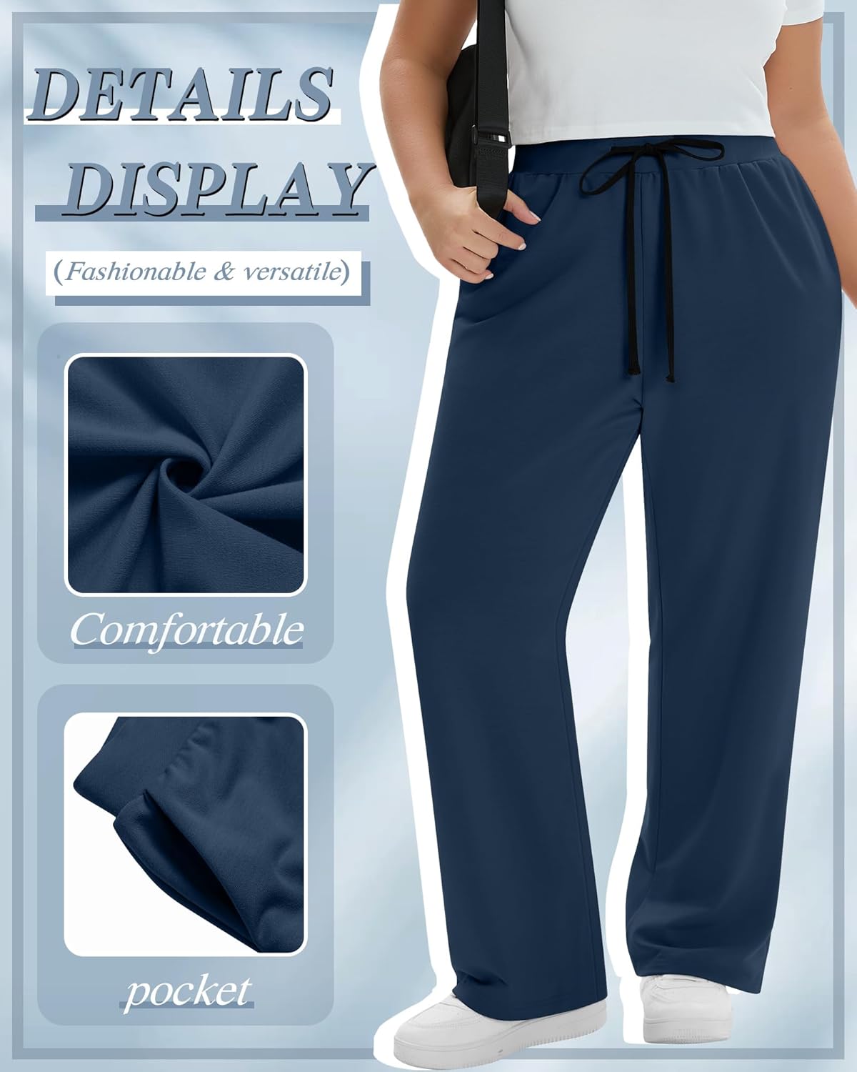 Neer 3 Pack Women's Plus Size Yoga Sweatpants Drawstring Lounge Pants with Pockets Baggy Loose Workout Open Bottom Joggers - Image 2