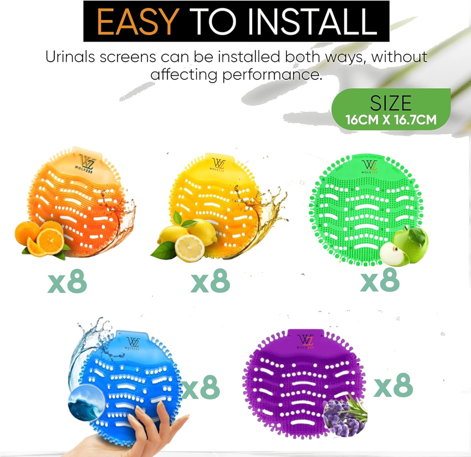 Urinal Screen Deodorizer (40 Packs) with 40 Gloves | Orange, Lemon, Ocean Breeze,Apple,Lavender | Anti-Splash Urinal Screen | Urinal Cakes for Toilets in Bathroom Restaurant Office Stadium School