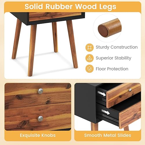 Miniatura 4 de GIANTEX - Mesa auxiliar con cajones y almacenamiento, mesa auxiliar de madera estilo Mid Century multiusos para dormitorio, sala de estar, muebles