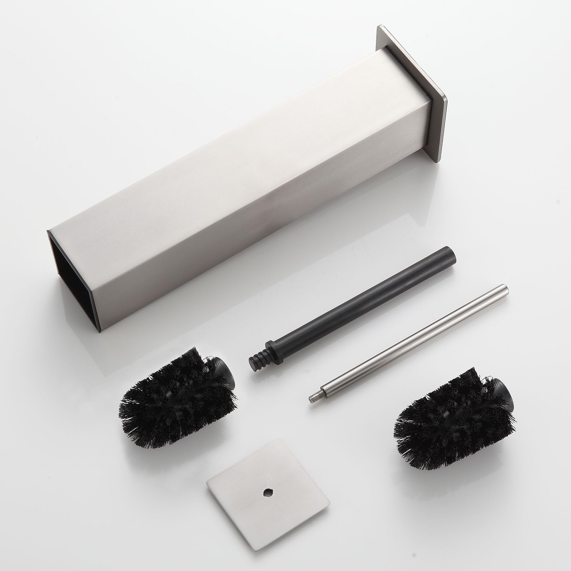 BVL Set di scopino e portascopino per WC in acciaio inox nichel spazzolato 304 quadrato autoportante per bagno