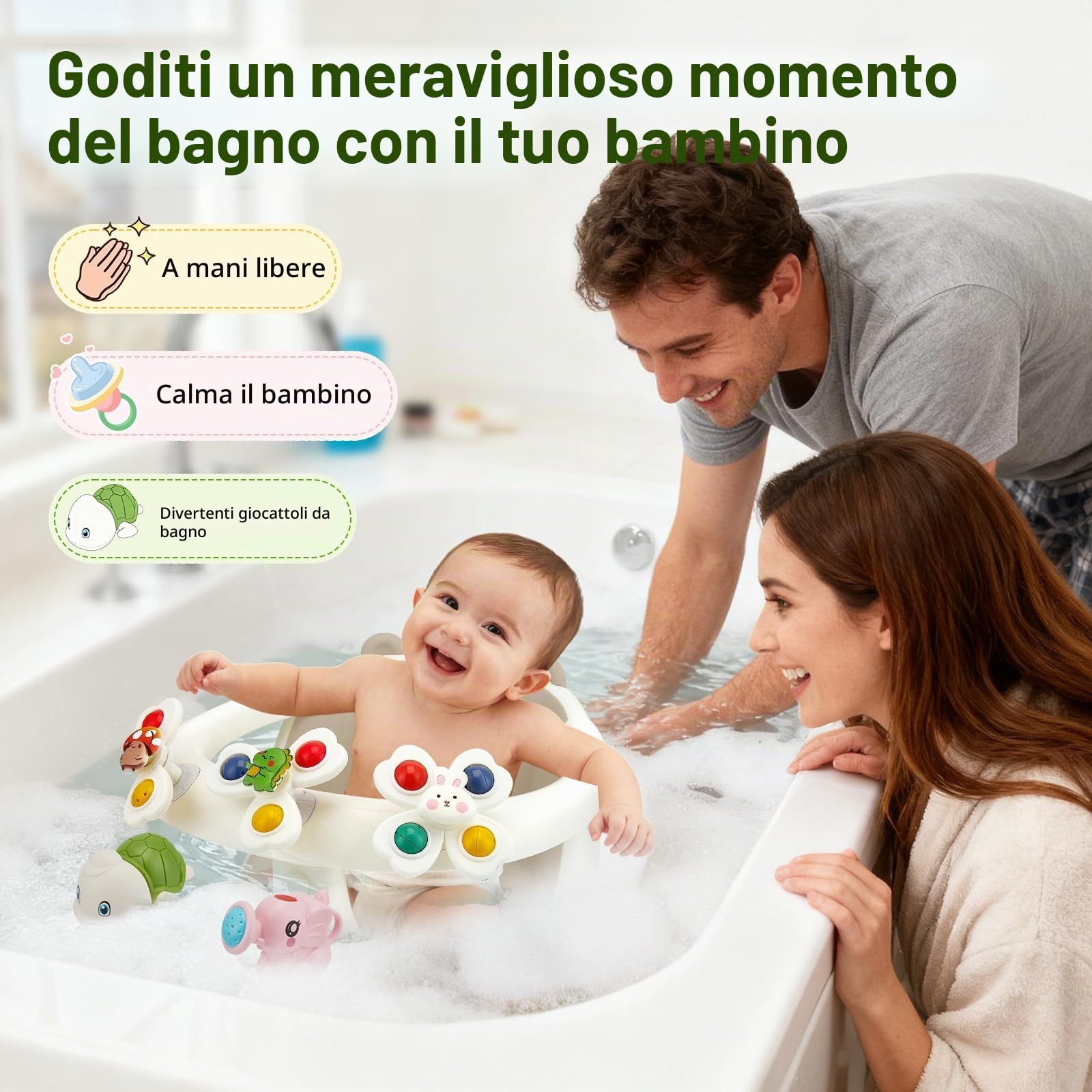 Seggiolino da bagno per bambini dai 6 mesi in su, con 4 ventose forti, schienale ergonomico