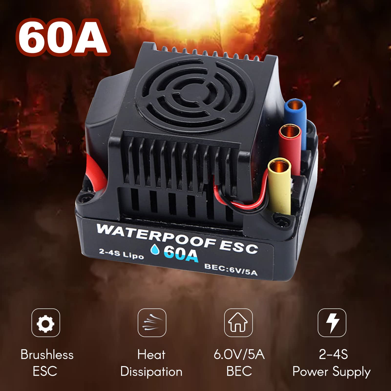 60A Bezszczotkowy elektryczny regulator prędkości 2-4S ESC 6V 5A Wtyczka BEC T do samochodu 1/8 1/10 RC