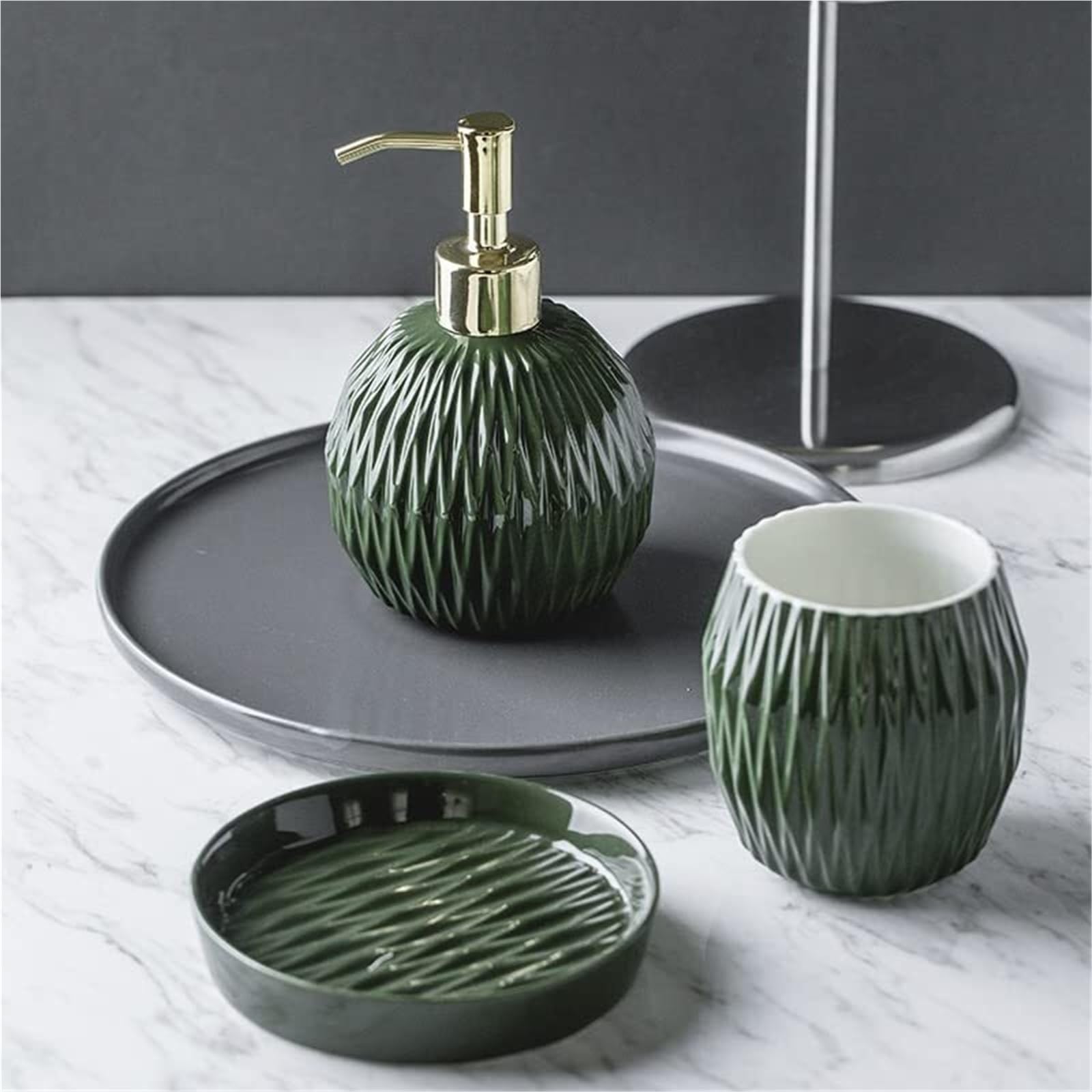 Set di accessori per il bagno Ceramica Include dispenser di sapone da 350 ml/11,8 oz, moderno piatto decorativo banco Arredamento per gli affittuari(White,3)