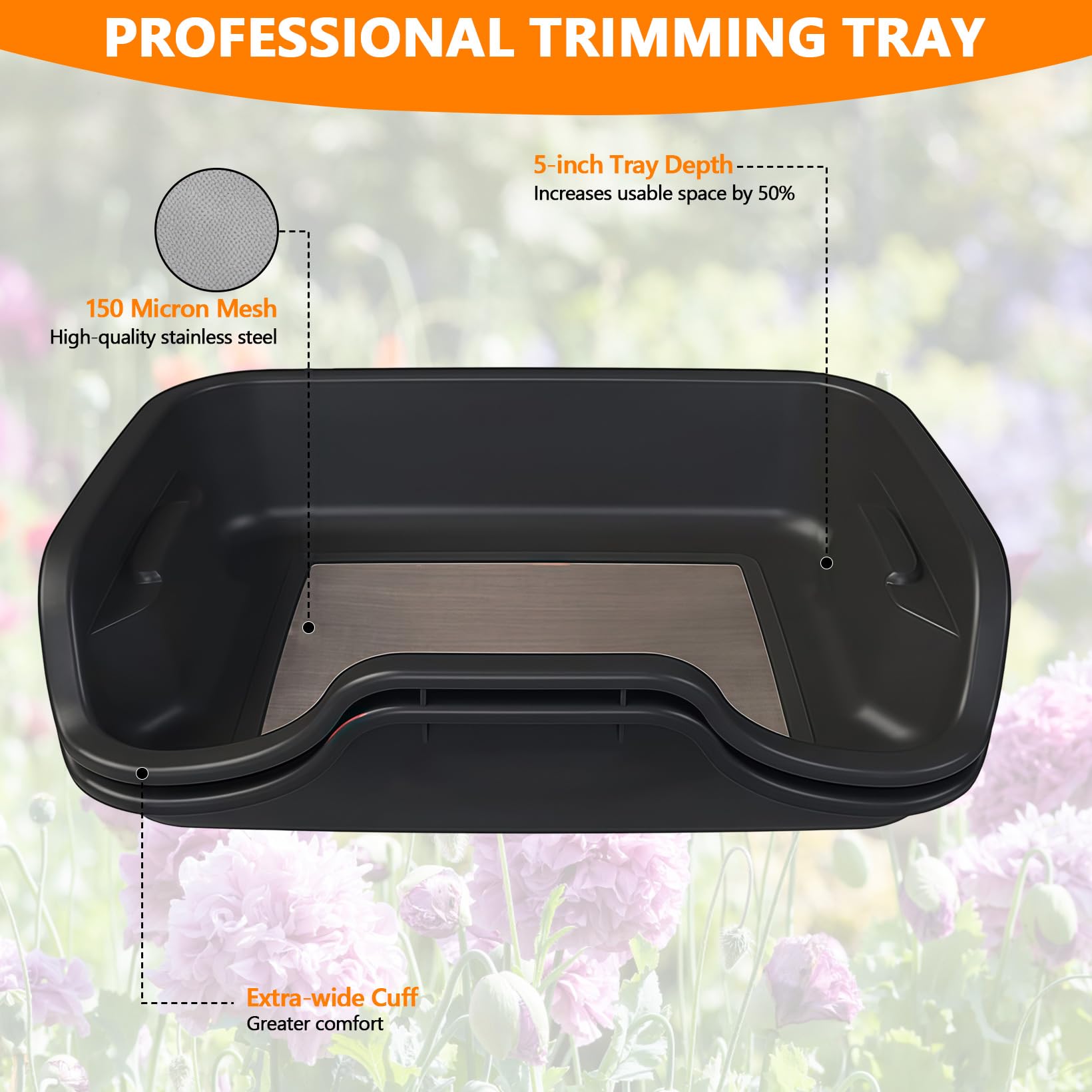 Trim Tray Bin Bac de coupe avec tamis à pollen de 150 microns, 2 ciseaux, 4 ciseaux de coupe, brosses, loupe et filet de séchage à 4 niveaux pour pollen et filtre à herbes
