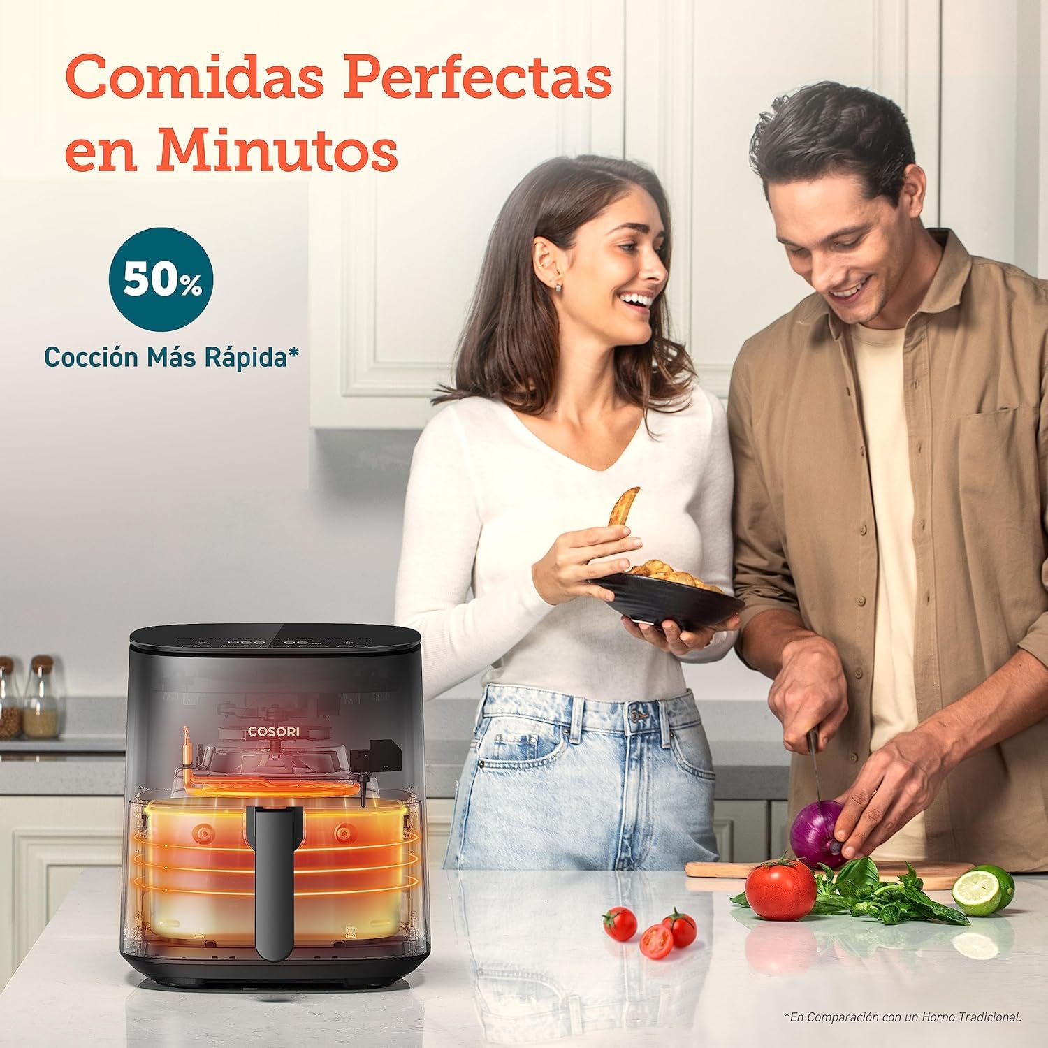Cosori Freidora de Aire Duradera de 4,7 L, 9 Modos, Máx 230 °C, Silenciosa | Air Fryer con Pantalla Táctil, con 30+ Recetas en Español, 9 Programas, Diseño Moderno y Elegante, Gris, L501
