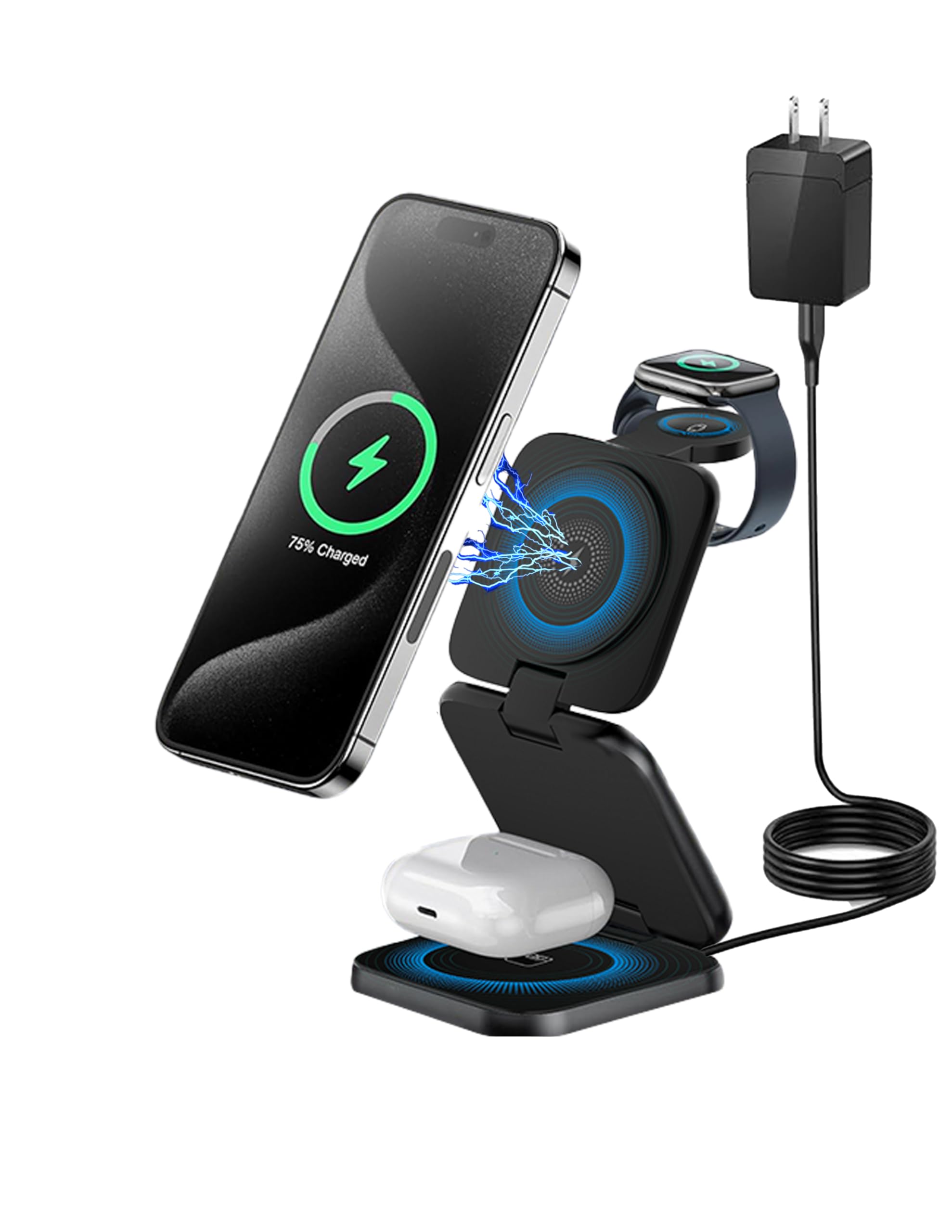 Wireless Charger 3-in-1 MagSafe Fast Charging Station Compatible with iPhone 17 16 15 14 13 12 PRO MAX