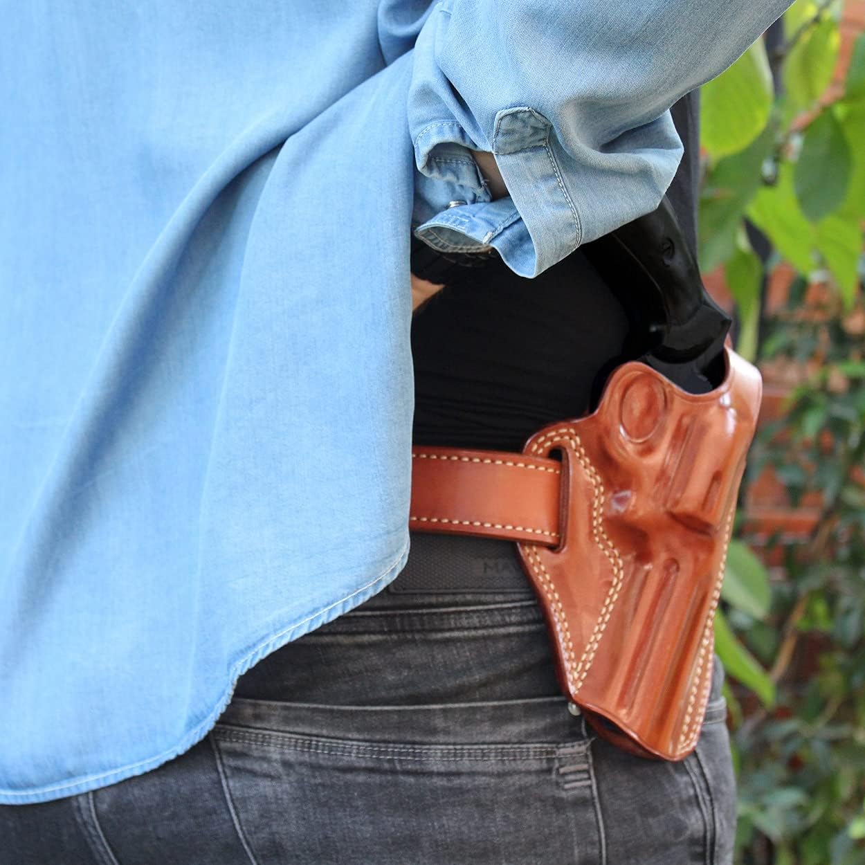 Premium Leather Three Slot OWB Pancake Holster with Thumb Break Fits, GP-100 .357 Magnum 4.2" Barrel, (Please Choose Your Hand Draw) Brown Color #1033#