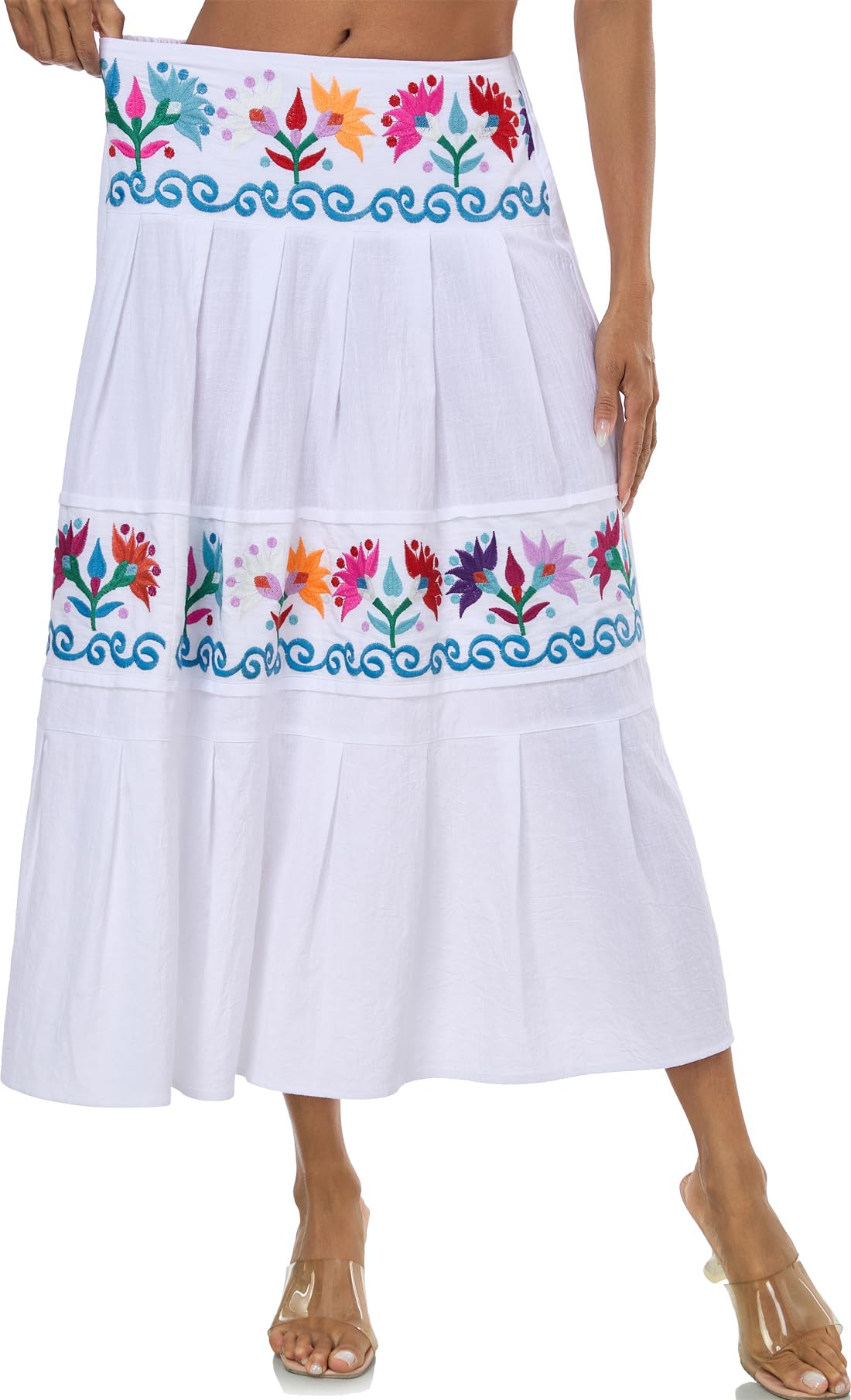 YZXDORWJ Mexikanische Röcke für Damen, Blumenstickerei, Maxirock, traditionelles Kleid, Fiesta-Outfit