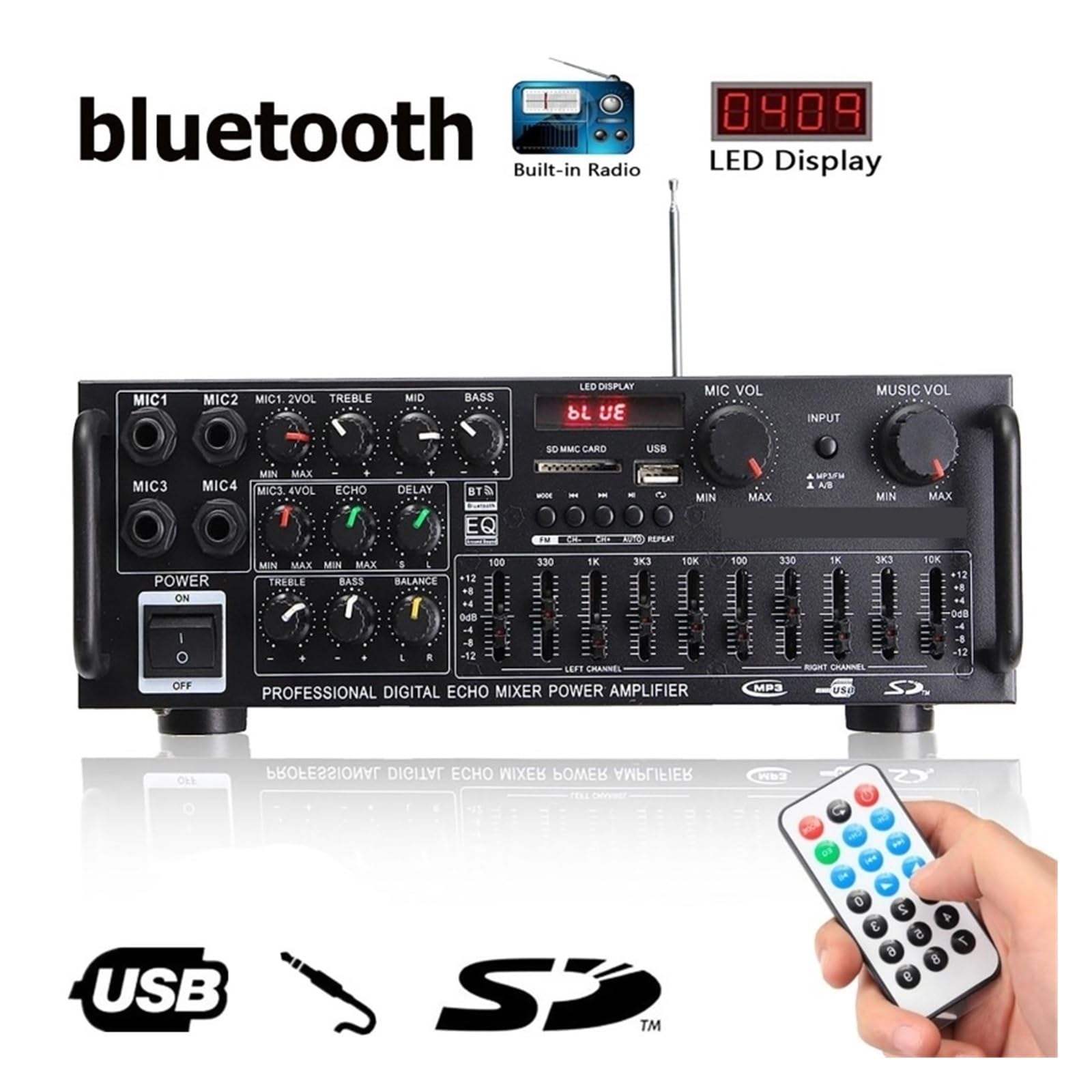Amplificatore di Potenza Audio Bluetooth Amp Altoparlante Telecomando for Auto Home Square Dancing Piccolo ma Potente