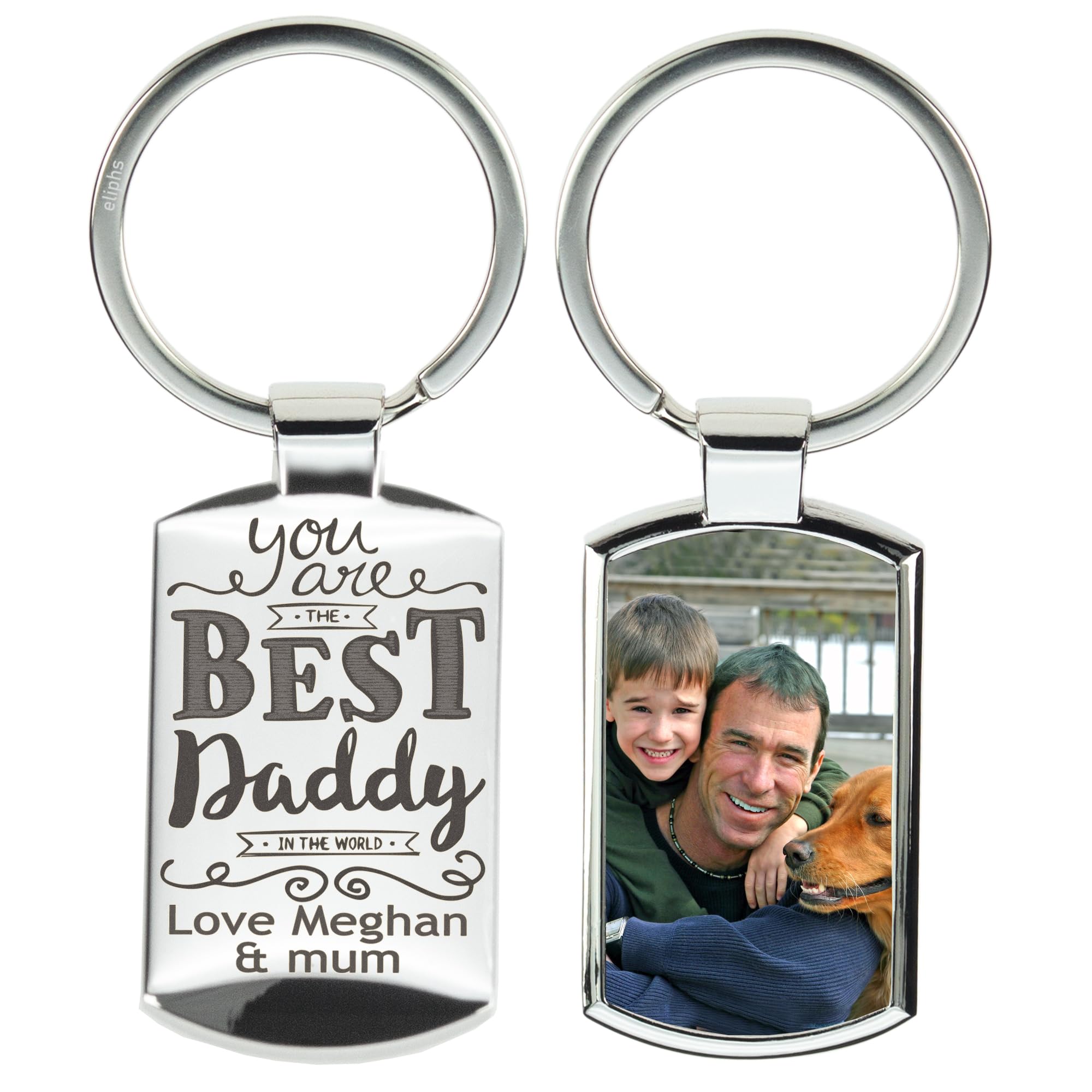 Personalised Keyring Xmas Keyring :Daddy Photo best daddy Grandad fathers day keychain,Dad gifts from Daughter Engraved Message Christmas keytag in Box Daddy Birthday prasant