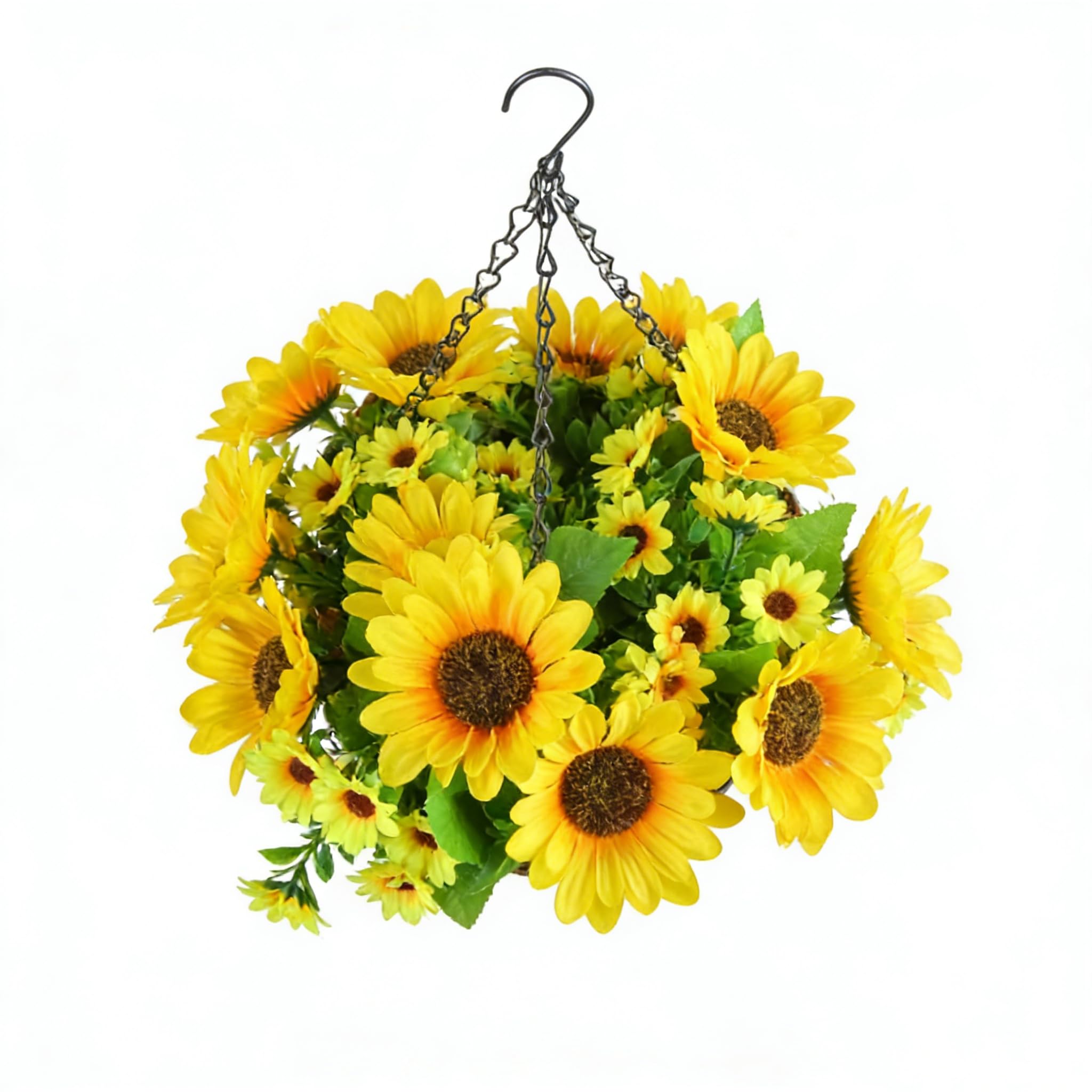 JORCEDI Simulated Hanging Flower Basket Artificial Hanging Flowers Basket with Flowers Chain Hanging Basket Bracket for Home Outdoors Garden Patio (H)