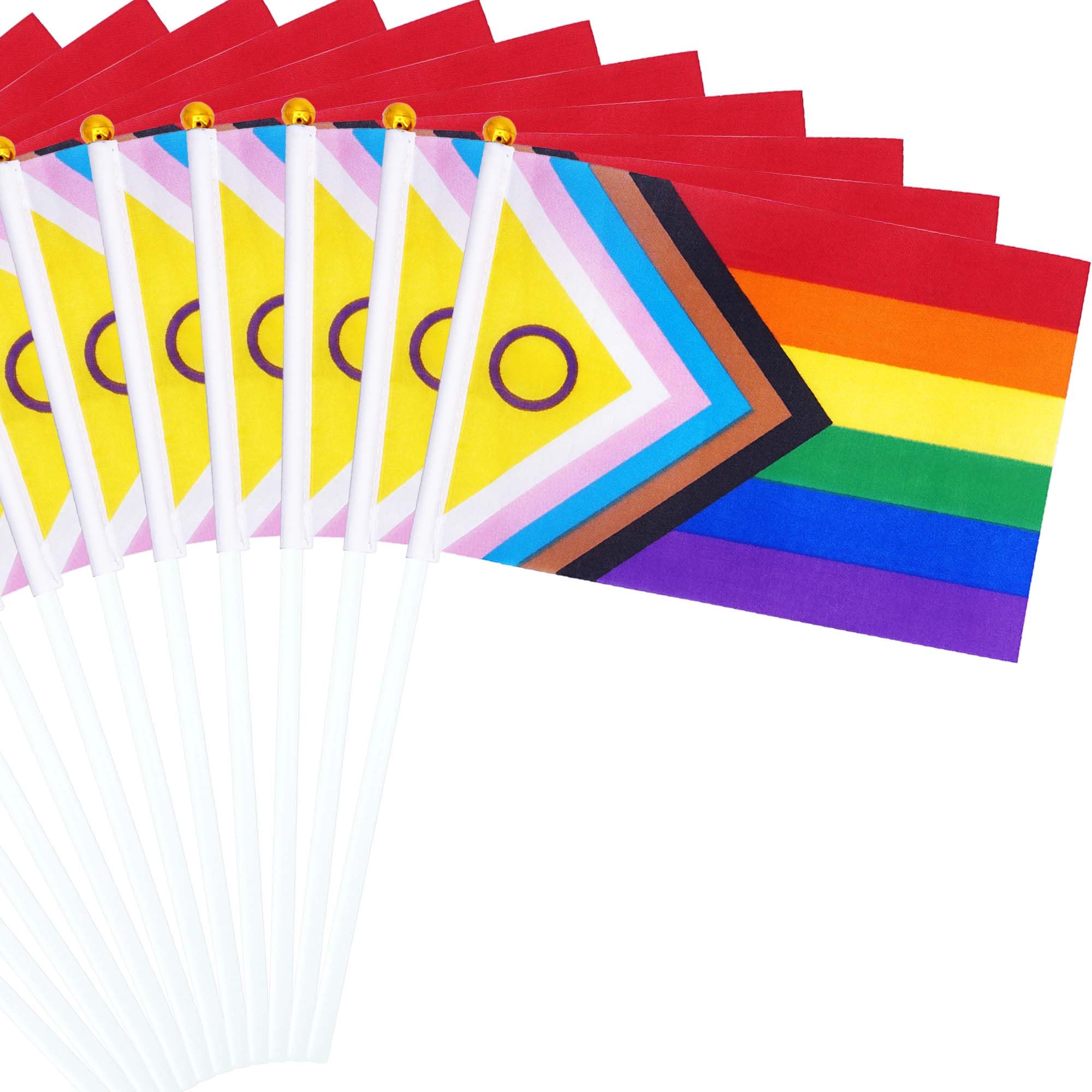 12 Pack New Progress Pride Flags Pride Month Accesories LBGTQ+ Flag Inclusion and Progression Handheld Flag Decorations Stuff for Parades Rainbow Festival Party